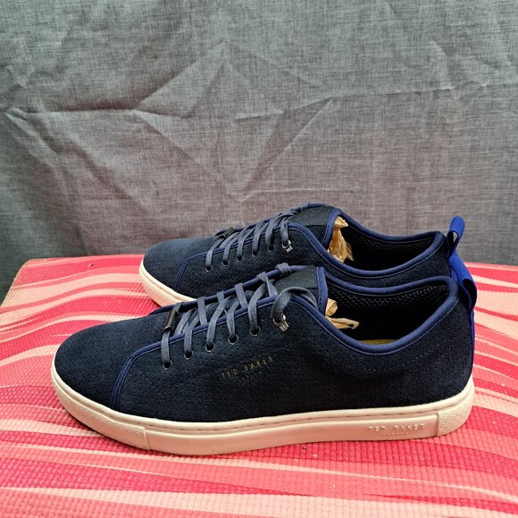 Size 10 Ted Baker kaliix Mens Dark Blue Suede/Leather Lace-Up Sneaker